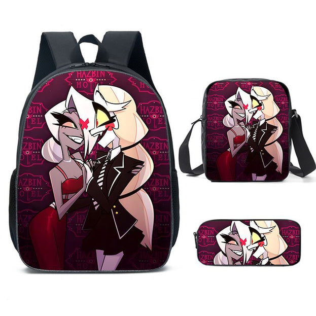 Hazbin Hotel Cartoon 3 Piece Backpack Set School Backpack for Kids Stylish Dual Shoulder Bag