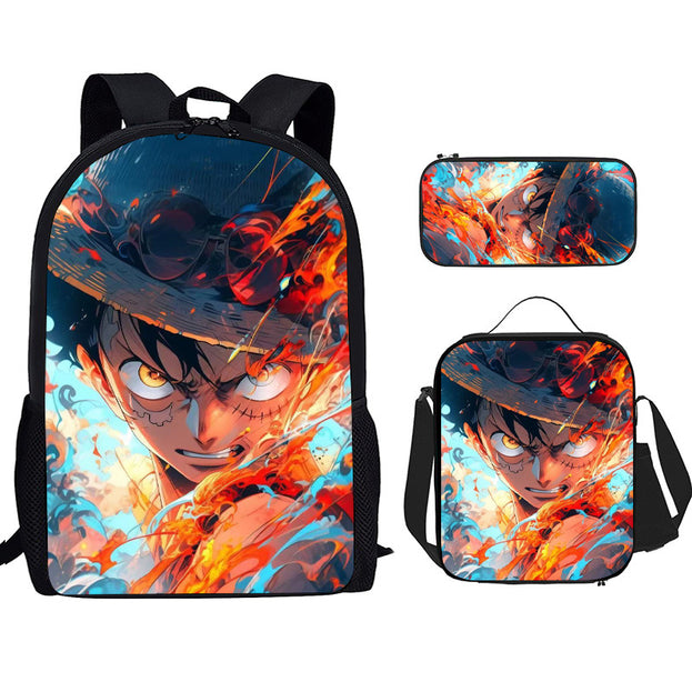 One Piece Luffy Print Backpack Durable Anime School Bag for Middle School Students Large Capacity Double Shoulder Bag