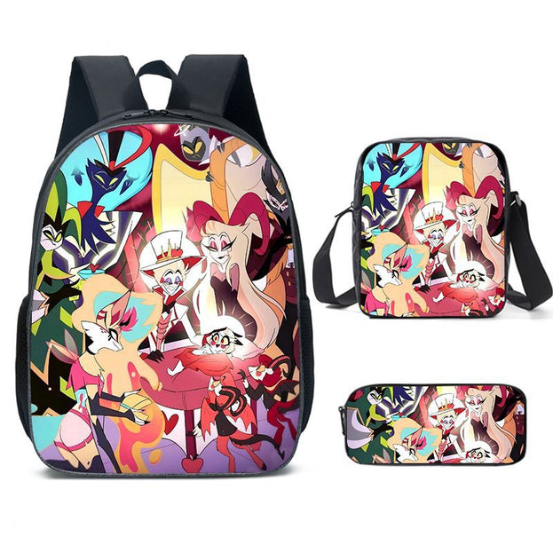 Hazbin Hotel Cartoon 3 Piece Backpack Set School Backpack for Kids Stylish Dual Shoulder Bag