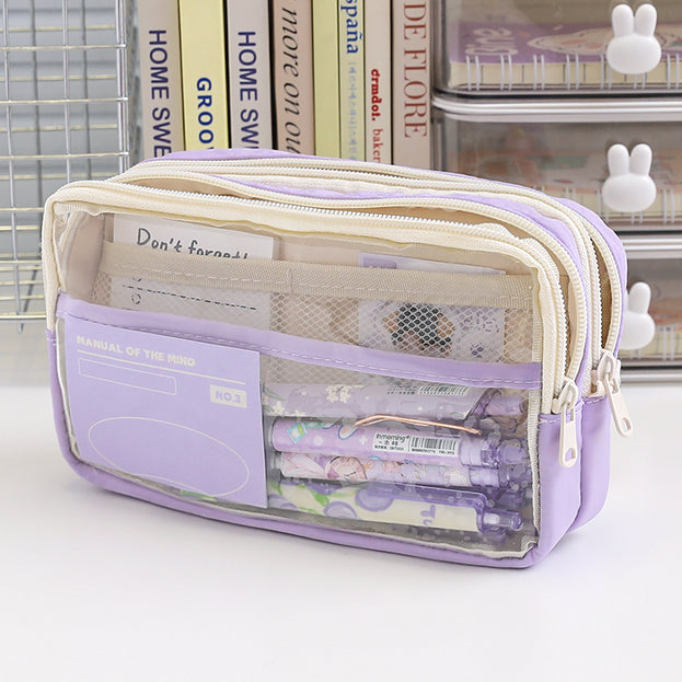 2 Pcs Large Clear Pencil Case Multilayer Pencil Box Aesthetic Big Capacity Pen Holder Organizer for Students