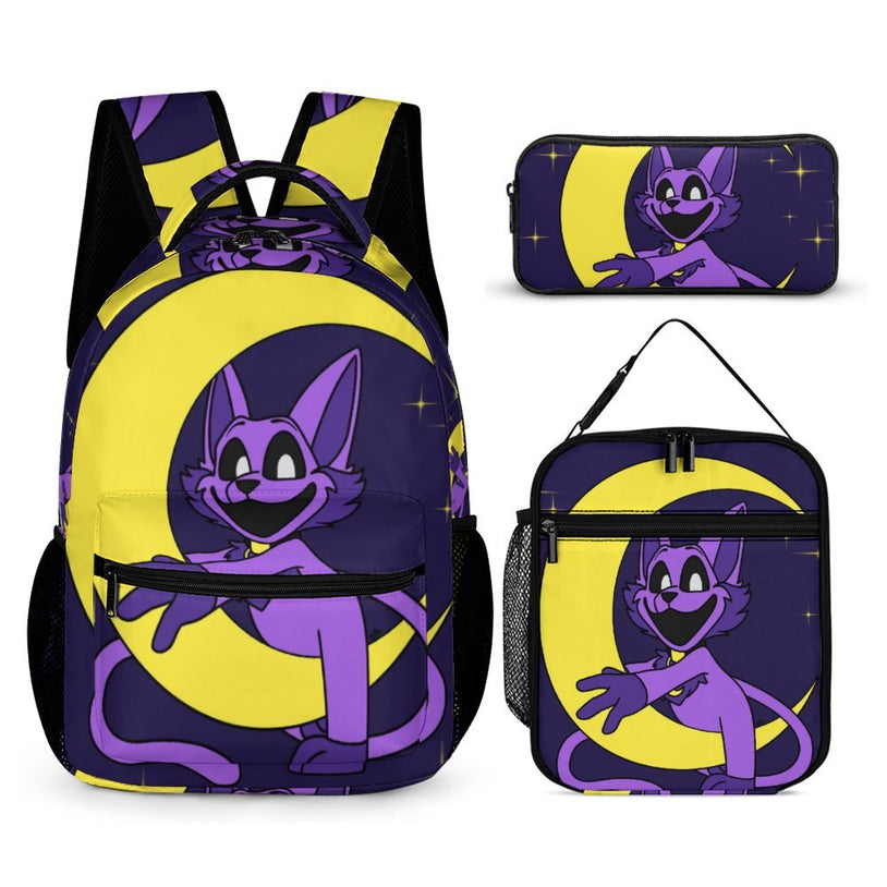 Cute Smiling Animal Backpack for Children School Bag with Matching Lunch Box and Pencil Case for Boys and Girls