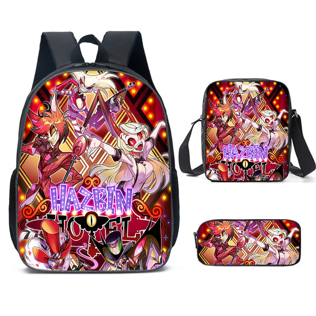 Hazbin Hotel Cartoon 3 Piece Backpack Set School Backpack for Kids Stylish Dual Shoulder Bag