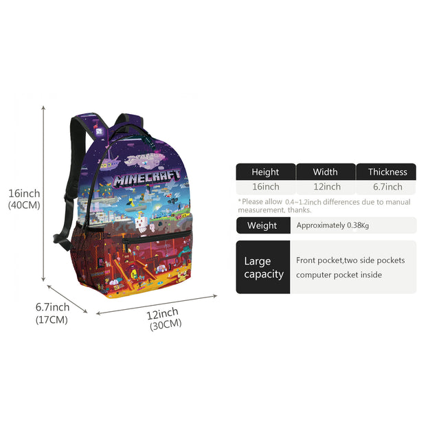 Minecraft School Backpack for Kids Durable and Stylish Double Shoulder Bag for Elementary and Middle School Students