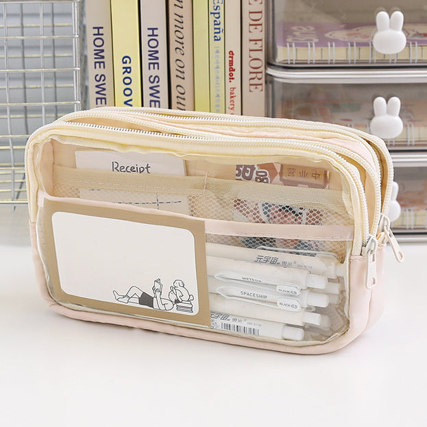 2 Pcs Large Clear Pencil Case Multilayer Pencil Box Aesthetic Big Capacity Pen Holder Organizer for Students