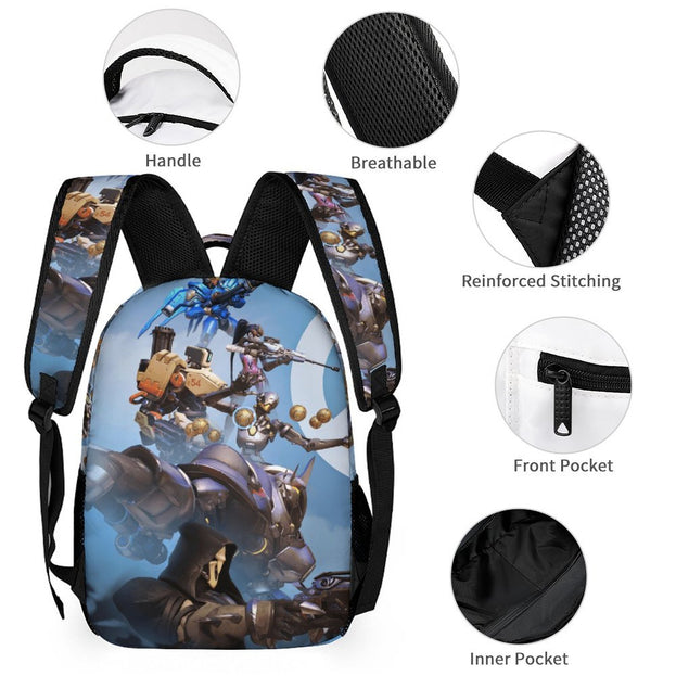 Overwatch Anime Print Backpack 16 Inch Durable and Stylish School Bag for Elementary and Middle School Students