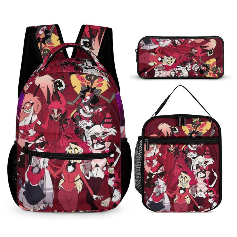 Hazbin Hotel Backpack and Lunchbox Set Waterproof School Bag Laptop Backpack Travel Bag Creative and Stylish Kids' School Bag