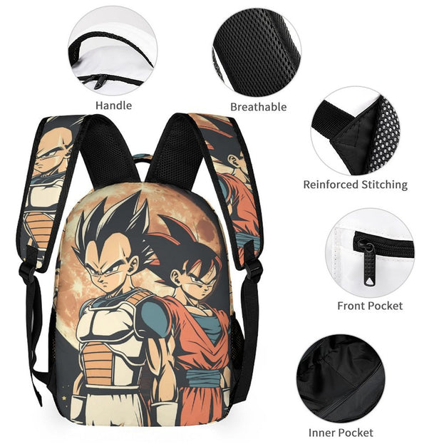 Dragon Ball Goku and Vegeta Anime Backpack Large Capacity Double Shoulder Bag for Middle School Students