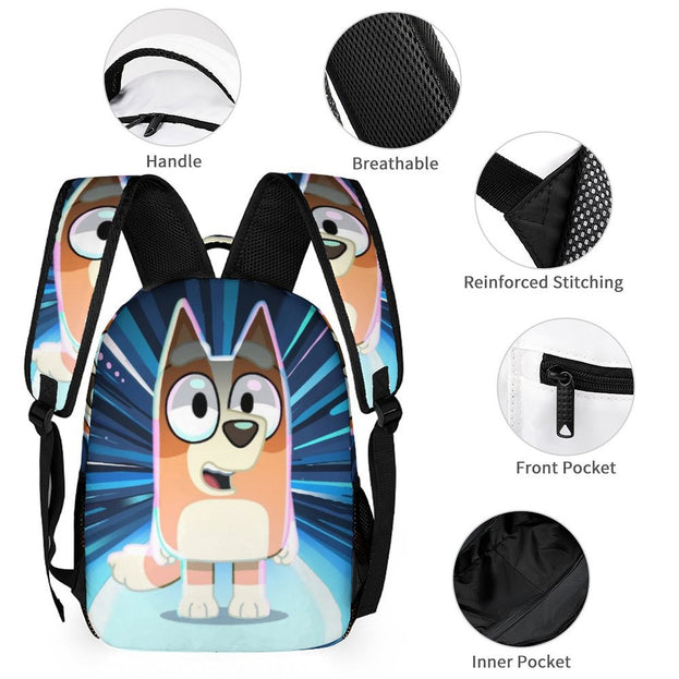 Bluey Anime Print Backpack Durable Double Shoulder School Bag for Kids