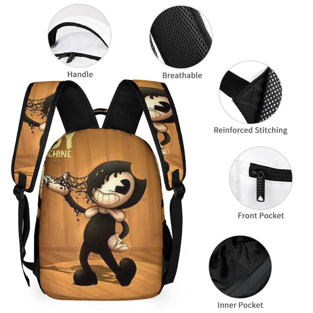 Bendy and the Ink Machine Student Backpack Fashionable Unisex Double Shoulder Bag for School and Casual Use