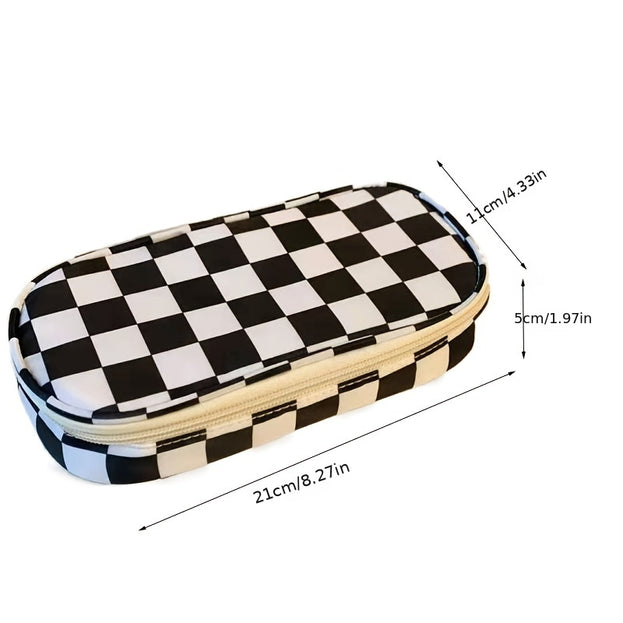 Large Capacity Checkerboard Pattern Pencil Case Soft Handle Stationery Bag for Students with Back to School Desk Storage Organization Essentials