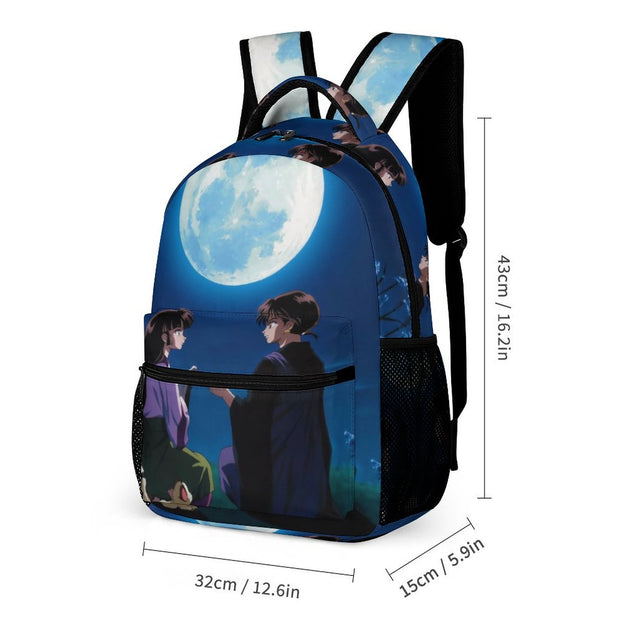 Inuyasha Print Backpack Miroku and Sango Anime School Bag for Kids, Large Capacity Double Shoulder Bag