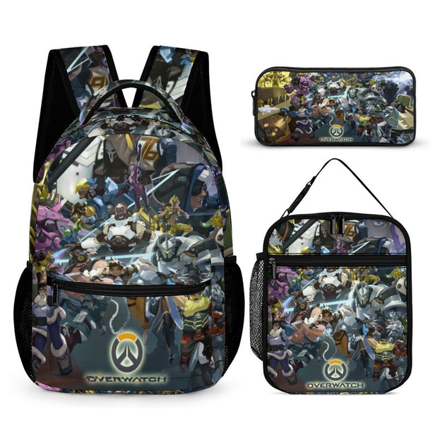 16 Inch Overwatch Anime Print Backpack Durable and Trendy School Bag for Kids