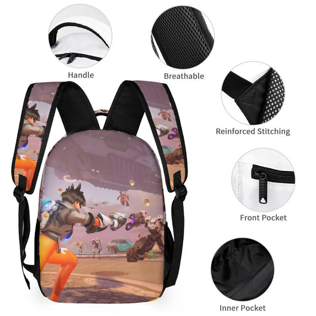 Durable 16 Inch Overwatch Anime Backpack Fashionable School Bag for Elementary and Middle School Students