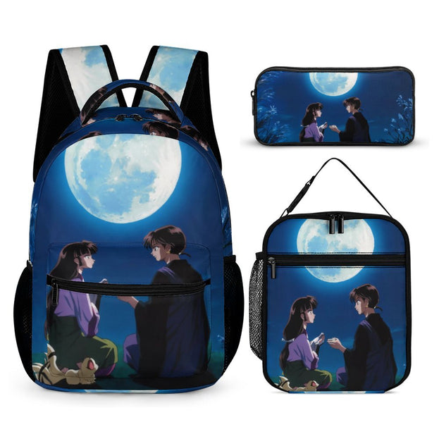 Inuyasha Print Backpack Miroku and Sango Anime School Bag for Kids, Large Capacity Double Shoulder Bag