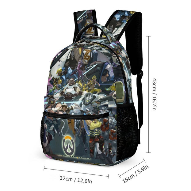 16 Inch Overwatch Anime Print Backpack Durable and Trendy School Bag for Kids